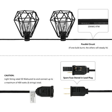 Indoor/Outdoor 10 ft. Contemporary Transitional Incandescent G40 Diamond Cage String Lights
